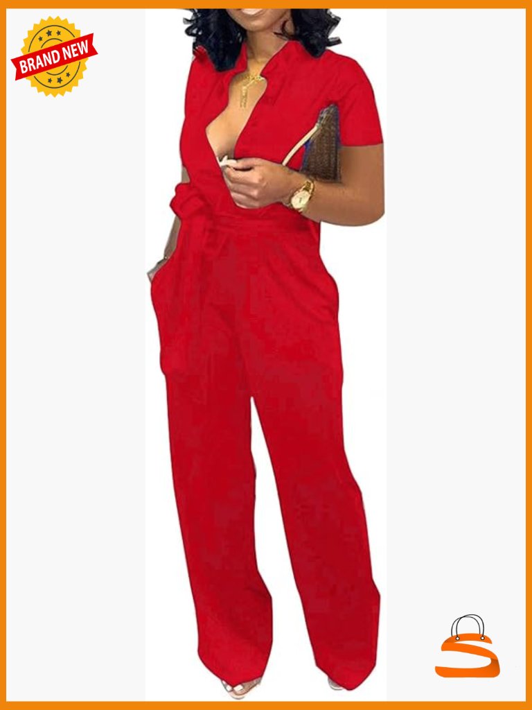Elegant Jumpsuit Casual Stand Collar Button Down Long Pants Rompers